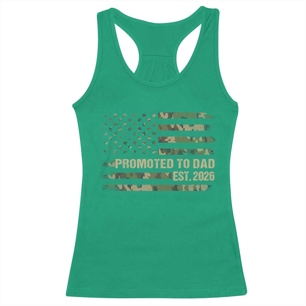 Promoted To Dad Est 2026 Racerback Tank Top Retro Camo American Flag TS10 Irish Green Print Your Wear