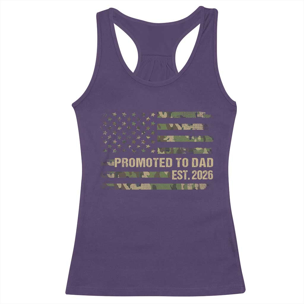 Promoted To Dad Est 2026 Racerback Tank Top Retro Camo American Flag TS10 Purple Print Your Wear