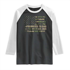 Promoted To Dad Est 2026 Raglan Shirt Retro Camo American Flag TS10 Black White Print Your Wear