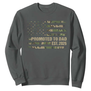 Promoted To Dad Est 2026 Sweatshirt Retro Camo American Flag TS10 Dark Heather Print Your Wear
