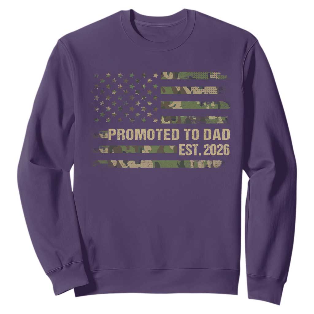 Promoted To Dad Est 2026 Sweatshirt Retro Camo American Flag TS10 Purple Print Your Wear