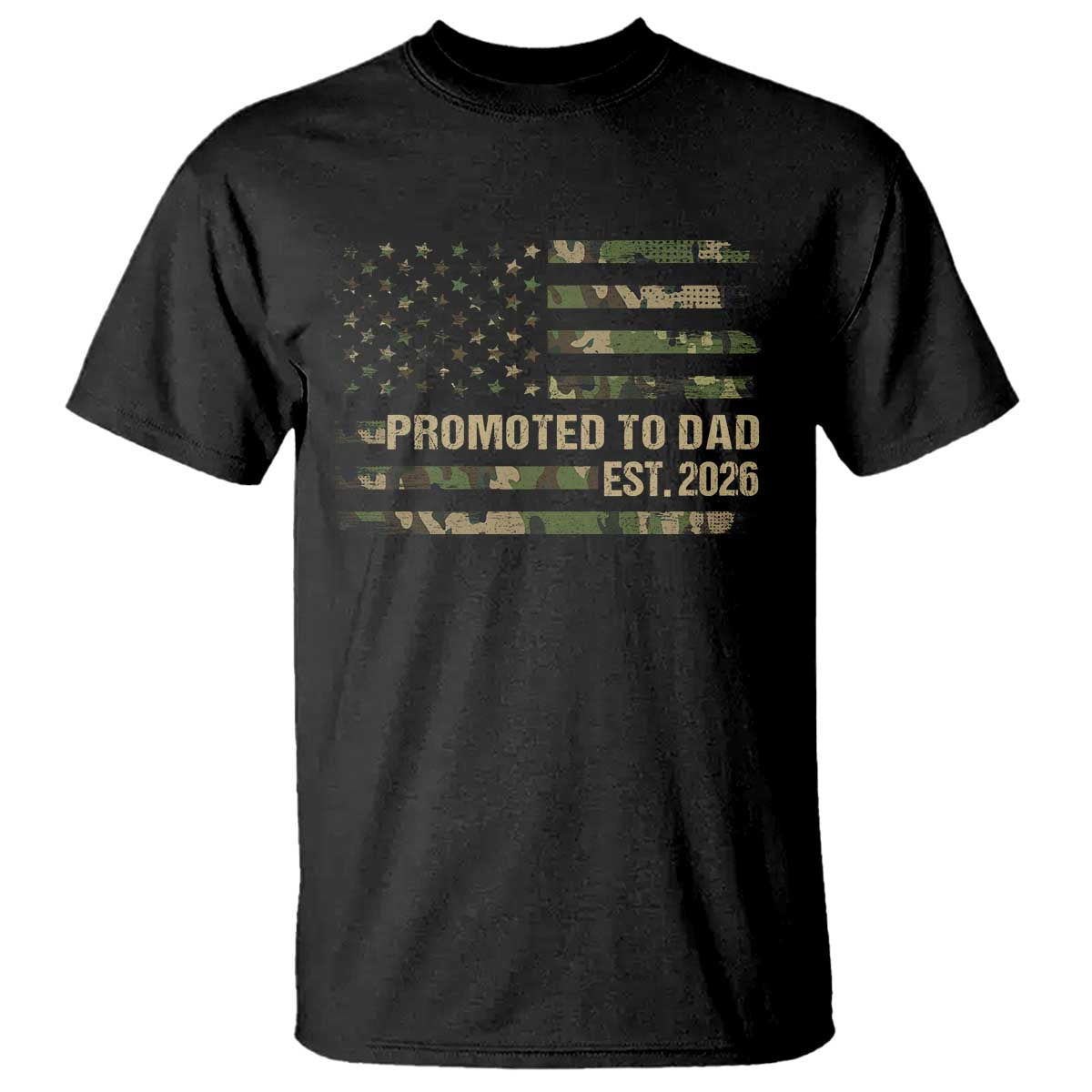 Promoted To Dad Est 2026 T Shirt Retro Camo American Flag TS10 Black Print Your Wear