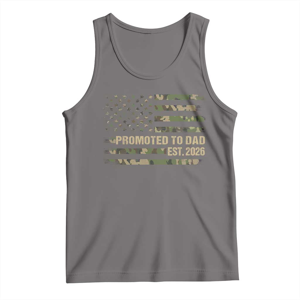 Promoted To Dad Est 2026 Tank Top Retro Camo American Flag TS10 Deep Heather Print Your Wear