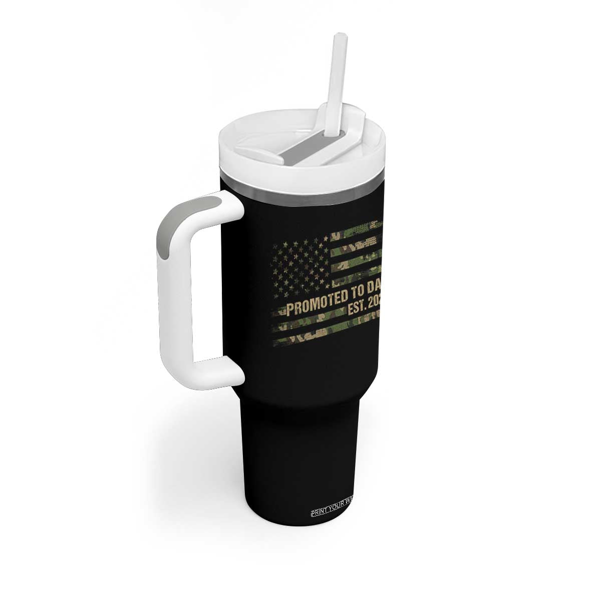 Promoted To Dad Est 2026 Tumbler With Handle Retro Camo American Flag TS10 Print Your Wear