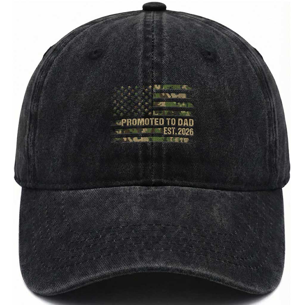 Promoted To Dad Est 2026 Washed Cotton Baseball Cap Retro Camo American Flag TS10 Print Your Wear