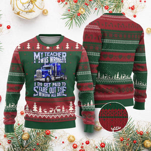 Funny Truck Driver Ugly Christmas Sweater My Teacher was Wrong Trucker Gift TS10 Red Green Print Your Wear