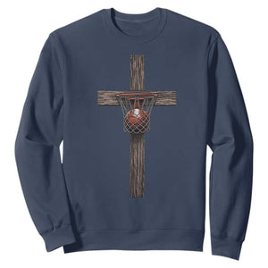 Christian Cross Basketball Sweatshirt Faith Basketball Player Graphic TS10 Navy Print Your Wear
