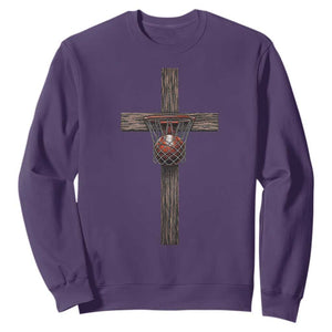 Christian Cross Basketball Sweatshirt Faith Basketball Player Graphic TS10 Purple Print Your Wear