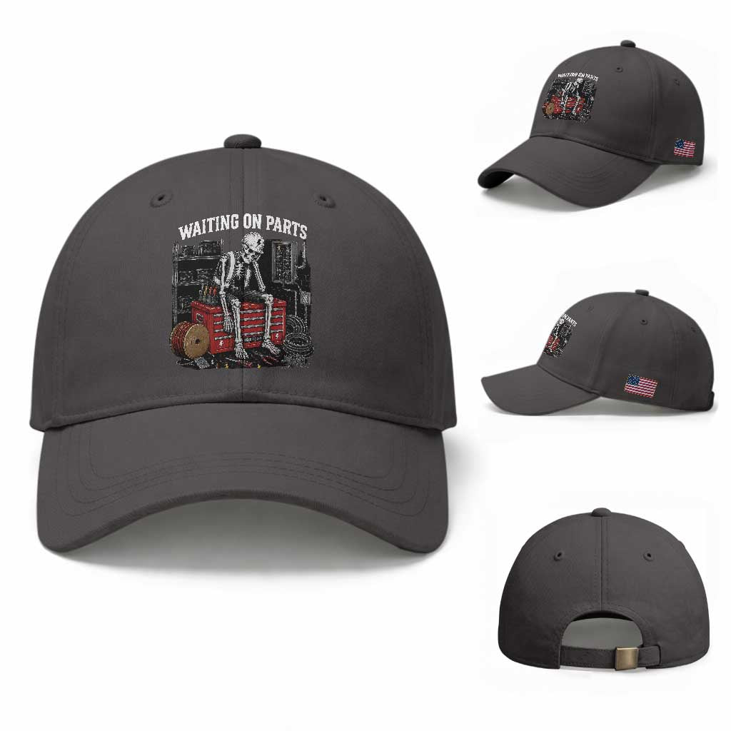 Electrician Skeleton Baseball Cap Waiting On Parts Funny Graphic TS10 Baseball Cap Universal Fit Dark Gray Print Your Wear