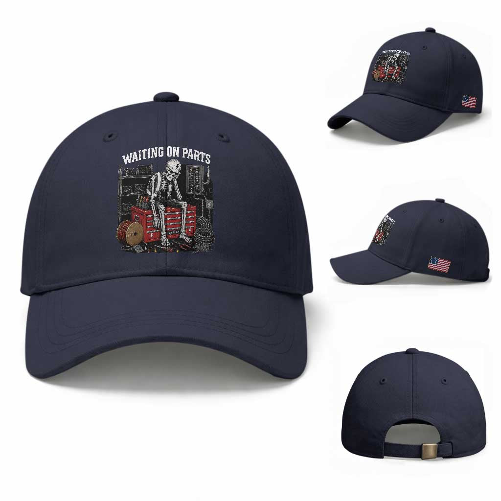 Electrician Skeleton Baseball Cap Waiting On Parts Funny Graphic TS10 Baseball Cap Universal Fit Navy Print Your Wear