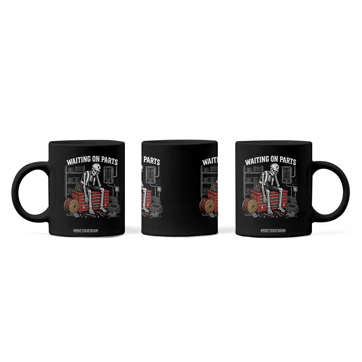 Electrician Skeleton Coffee Mug Waiting On Parts Funny Graphic TS10 Print Your Wear