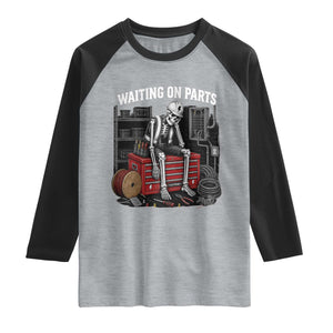 Electrician Skeleton Raglan Shirt Waiting On Parts Funny Graphic TS10 Heather Gray Black Print Your Wear