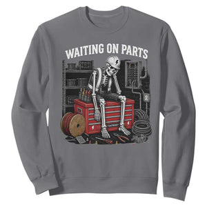 Electrician Skeleton Sweatshirt Waiting On Parts Funny Graphic TS10 Charcoal Print Your Wear