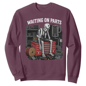 Electrician Skeleton Sweatshirt Waiting On Parts Funny Graphic TS10 Maroon Print Your Wear