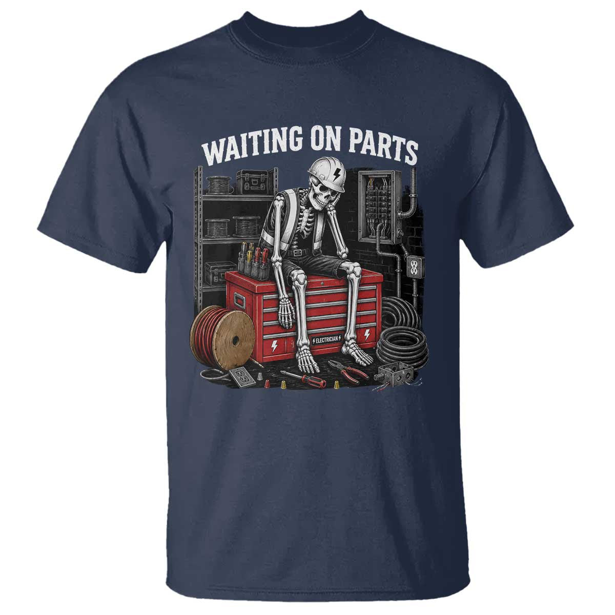 Electrician Skeleton T Shirt Waiting On Parts Funny Graphic TS10 Navy Print Your Wear