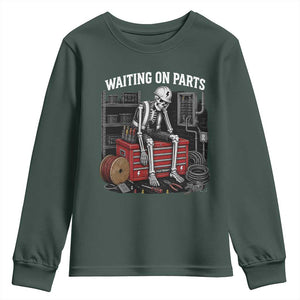 Electrician Skeleton Youth Sweatshirt Waiting On Parts Funny Graphic TS10 Dark Forest Green Print Your Wear