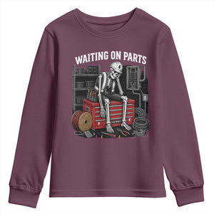 Electrician Skeleton Youth Sweatshirt Waiting On Parts Funny Graphic TS10 Maroon Print Your Wear