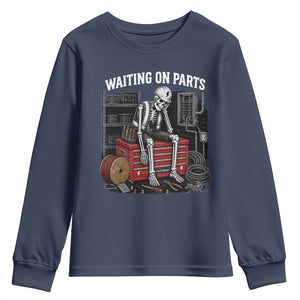 Electrician Skeleton Youth Sweatshirt Waiting On Parts Funny Graphic TS10 Navy Print Your Wear