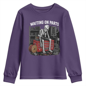 Electrician Skeleton Youth Sweatshirt Waiting On Parts Funny Graphic TS10 Purple Print Your Wear