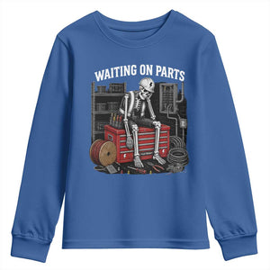 Electrician Skeleton Youth Sweatshirt Waiting On Parts Funny Graphic TS10 Royal Blue Print Your Wear