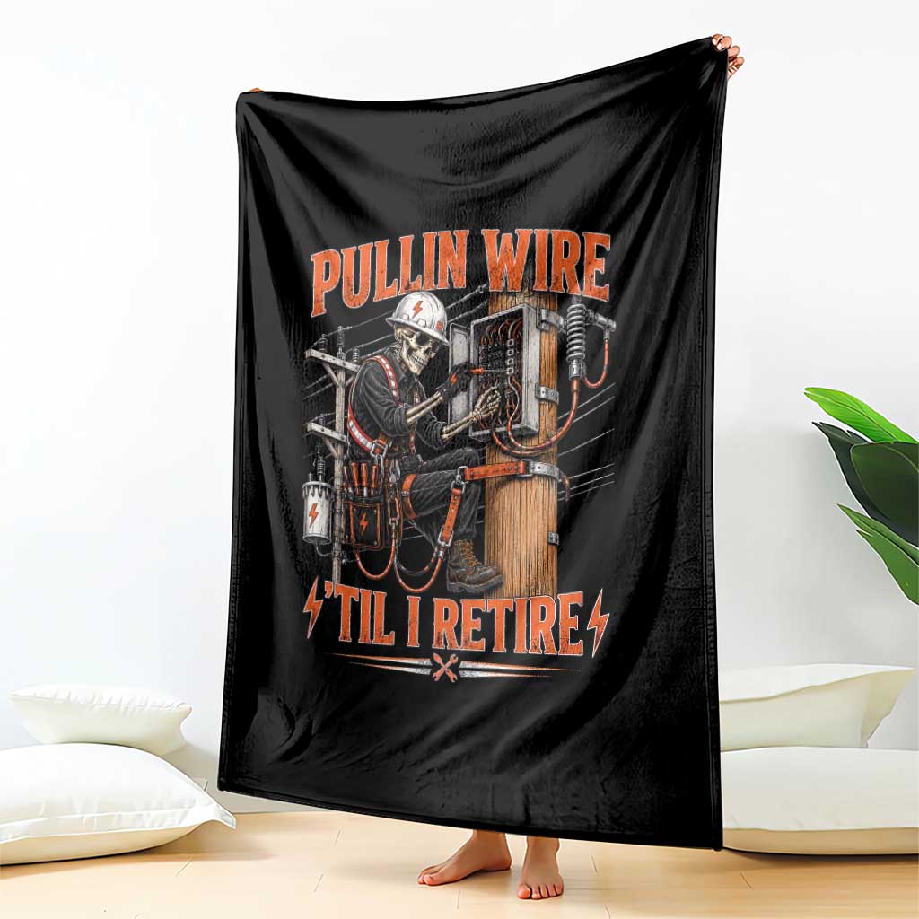 Electrician Lineman Skeleton Graphic Throw Blanket Pullin Wire Til I Retire TS10 Print Your Wear
