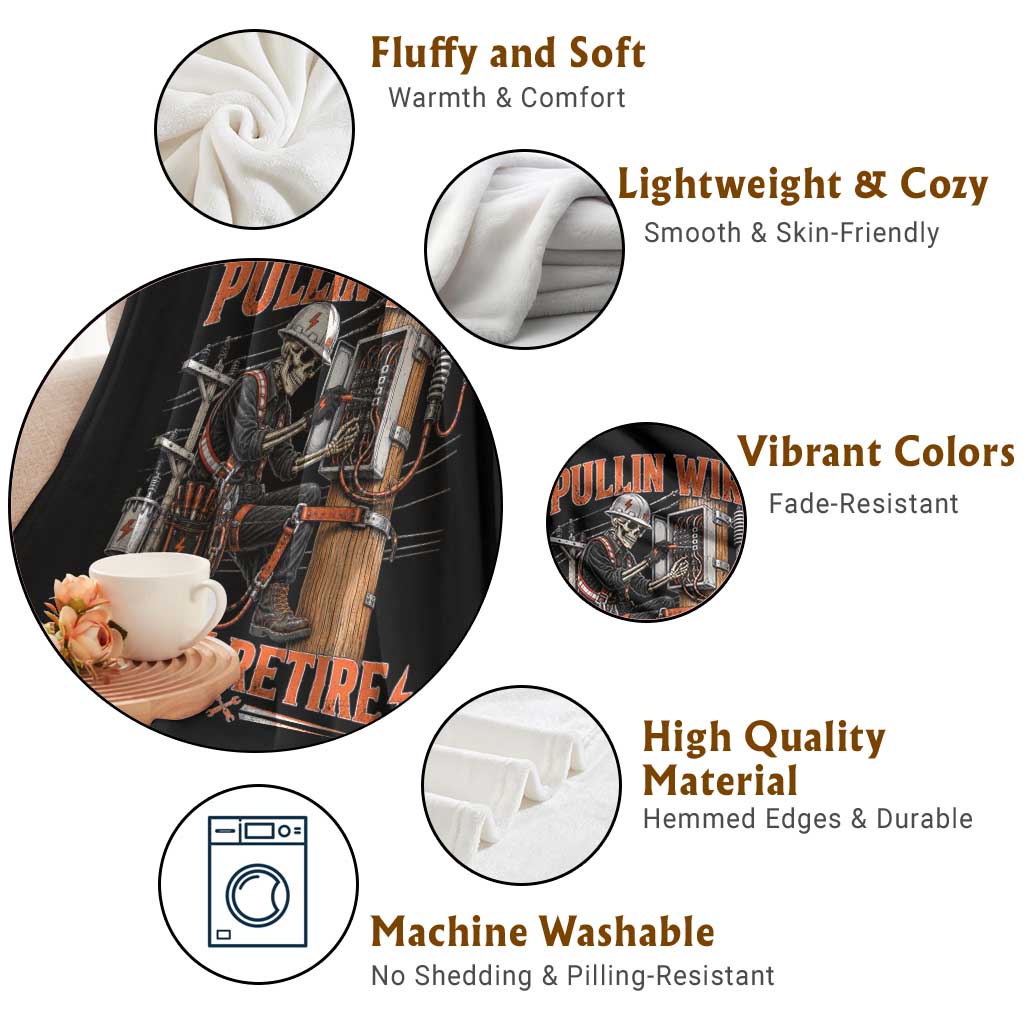 Electrician Lineman Skeleton Graphic Throw Blanket Pullin Wire Til I Retire TS10 Print Your Wear