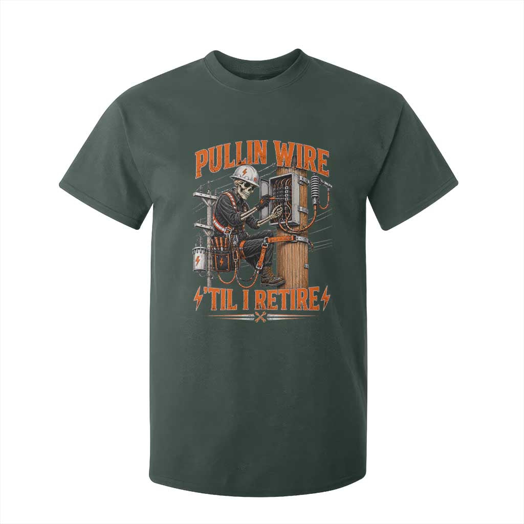 Electrician Lineman Skeleton Graphic T Shirt For Kid Pullin Wire Til I Retire TS10 Dark Forest Green Print Your Wear