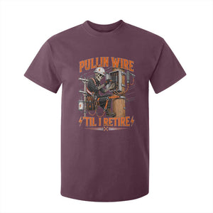 Electrician Lineman Skeleton Graphic T Shirt For Kid Pullin Wire Til I Retire TS10 Maroon Print Your Wear