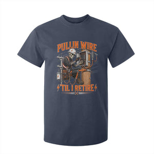 Electrician Lineman Skeleton Graphic T Shirt For Kid Pullin Wire Til I Retire TS10 Navy Print Your Wear