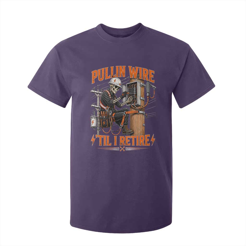 Electrician Lineman Skeleton Graphic T Shirt For Kid Pullin Wire Til I Retire TS10 Purple Print Your Wear
