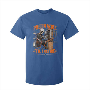 Electrician Lineman Skeleton Graphic T Shirt For Kid Pullin Wire Til I Retire TS10 Royal Blue Print Your Wear