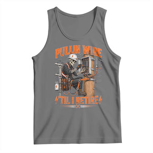 Electrician Lineman Skeleton Graphic Tank Top Pullin Wire Til I Retire TS10 Black Heather Print Your Wear