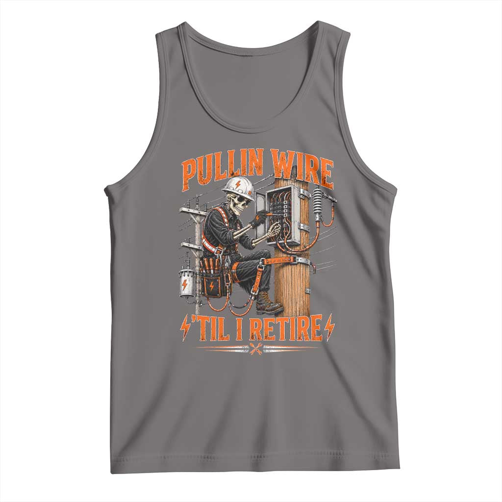 Electrician Lineman Skeleton Graphic Tank Top Pullin Wire Til I Retire TS10 Deep Heather Print Your Wear