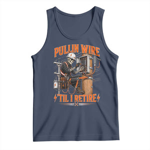 Electrician Lineman Skeleton Graphic Tank Top Pullin Wire Til I Retire TS10 Navy Print Your Wear