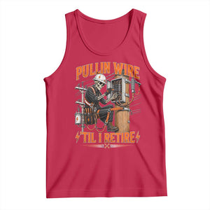 Electrician Lineman Skeleton Graphic Tank Top Pullin Wire Til I Retire TS10 Red Print Your Wear