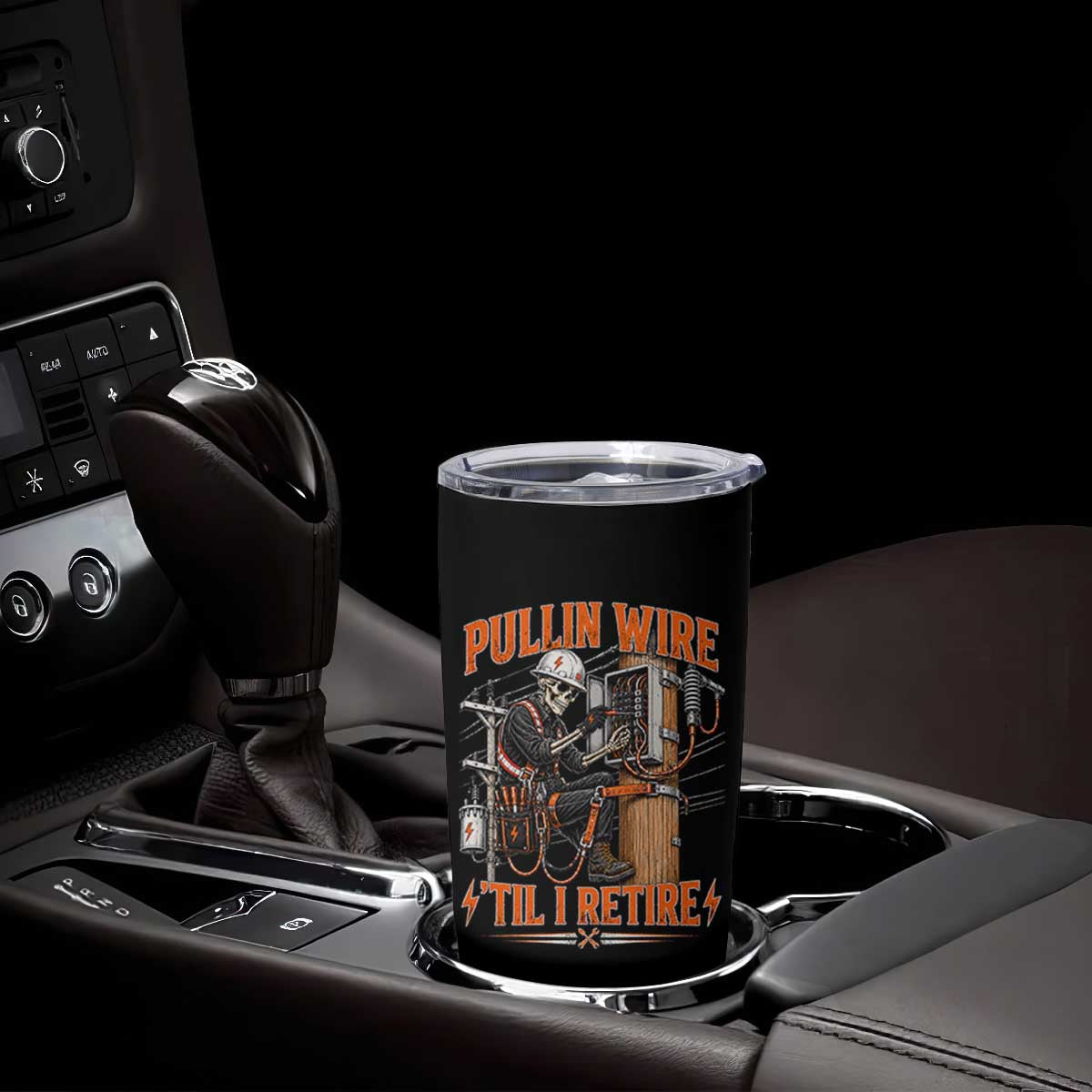 Electrician Lineman Skeleton Graphic Tumbler Cup Pullin Wire Til I Retire TS10 Print Your Wear