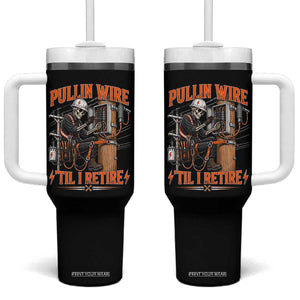 Electrician Lineman Skeleton Graphic Tumbler With Handle Pullin Wire Til I Retire TS10 One Size: 40 oz Black Print Your Wear