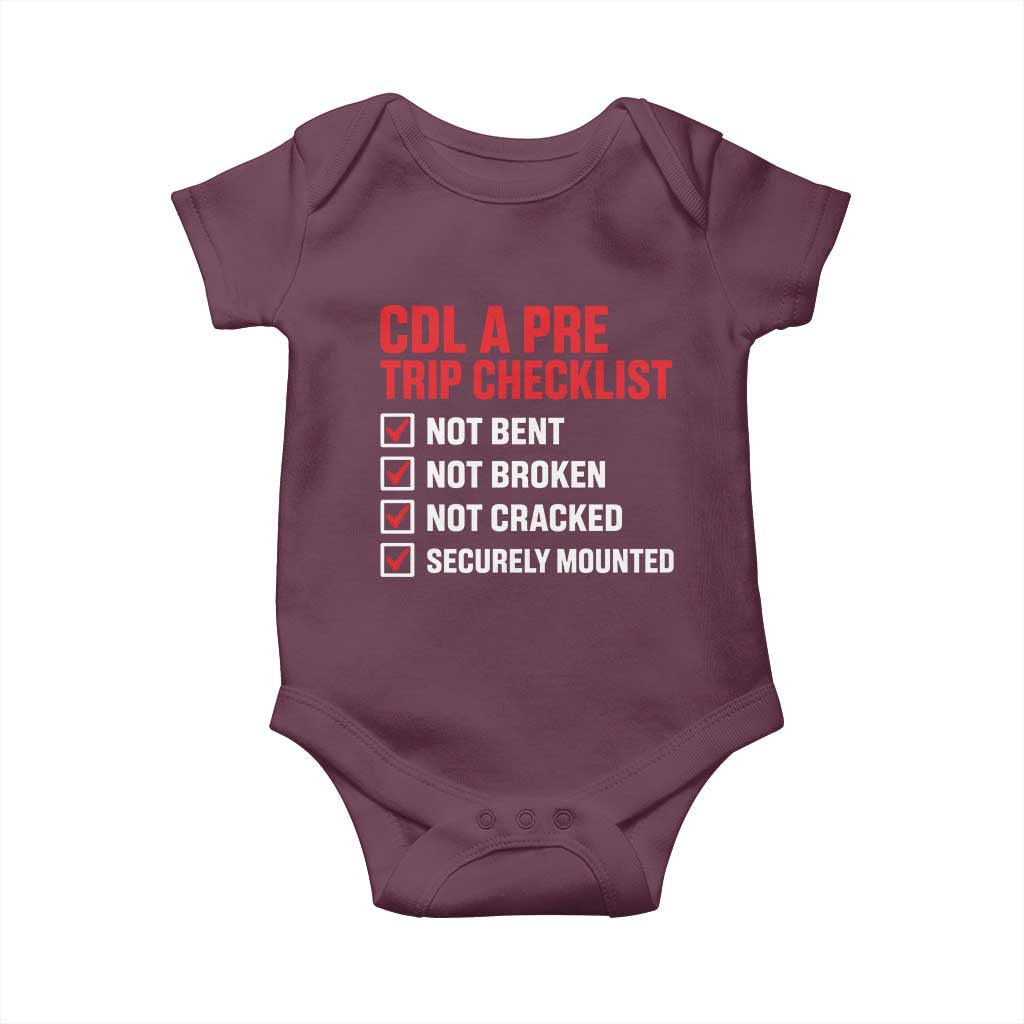 CDL A Pre Trip Checklist Trucker Baby Onesie Driver Safety Inspection Graphic TS10 Maroon Print Your Wear