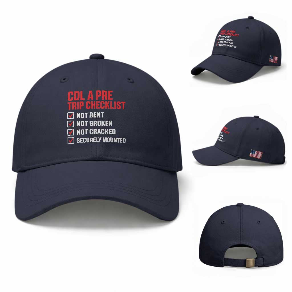 CDL A Pre Trip Checklist Trucker Baseball Cap Driver Safety Inspection Graphic TS10 Baseball Cap Universal Fit Navy Print Your Wear