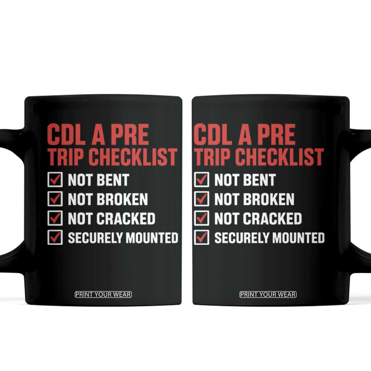 CDL A Pre Trip Checklist Trucker Coffee Mug Driver Safety Inspection Graphic TS10 Black Print Your Wear
