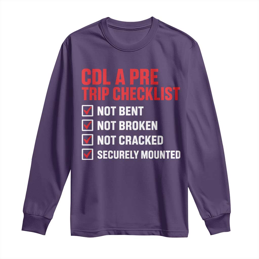 CDL A Pre Trip Checklist Trucker Long Sleeve Shirt Driver Safety Inspection Graphic TS10 Purple Print Your Wear