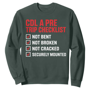 CDL A Pre Trip Checklist Trucker Sweatshirt Driver Safety Inspection Graphic TS10 Dark Forest Green Print Your Wear