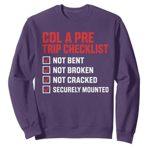 CDL A Pre Trip Checklist Trucker Sweatshirt Driver Safety Inspection Graphic TS10 Purple Print Your Wear