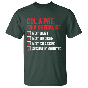 CDL A Pre Trip Checklist Trucker T Shirt Driver Safety Inspection Graphic TS10 Dark Forest Green Print Your Wear