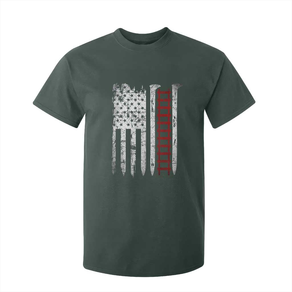 American Flag Railroad T Shirt For Kid Railway Workers Track Spike Graphic TS10 Dark Forest Green Print Your Wear