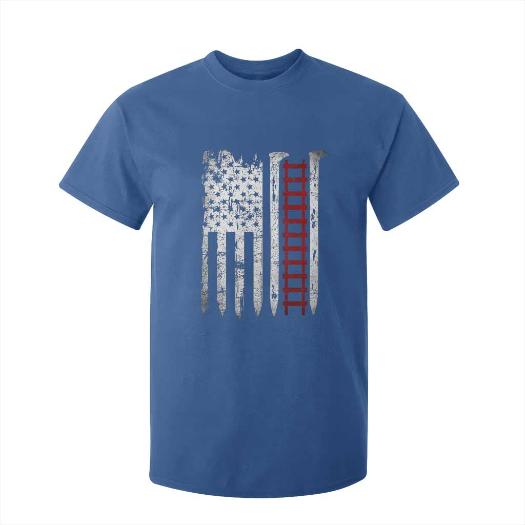 American Flag Railroad T Shirt For Kid Railway Workers Track Spike Graphic TS10 Royal Blue Print Your Wear