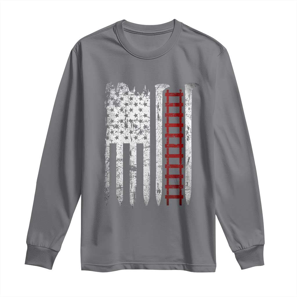 American Flag Railroad Long Sleeve Shirt Railway Workers Track Spike Graphic TS10 Charcoal Print Your Wear