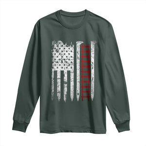 American Flag Railroad Long Sleeve Shirt Railway Workers Track Spike Graphic TS10 Dark Forest Green Print Your Wear