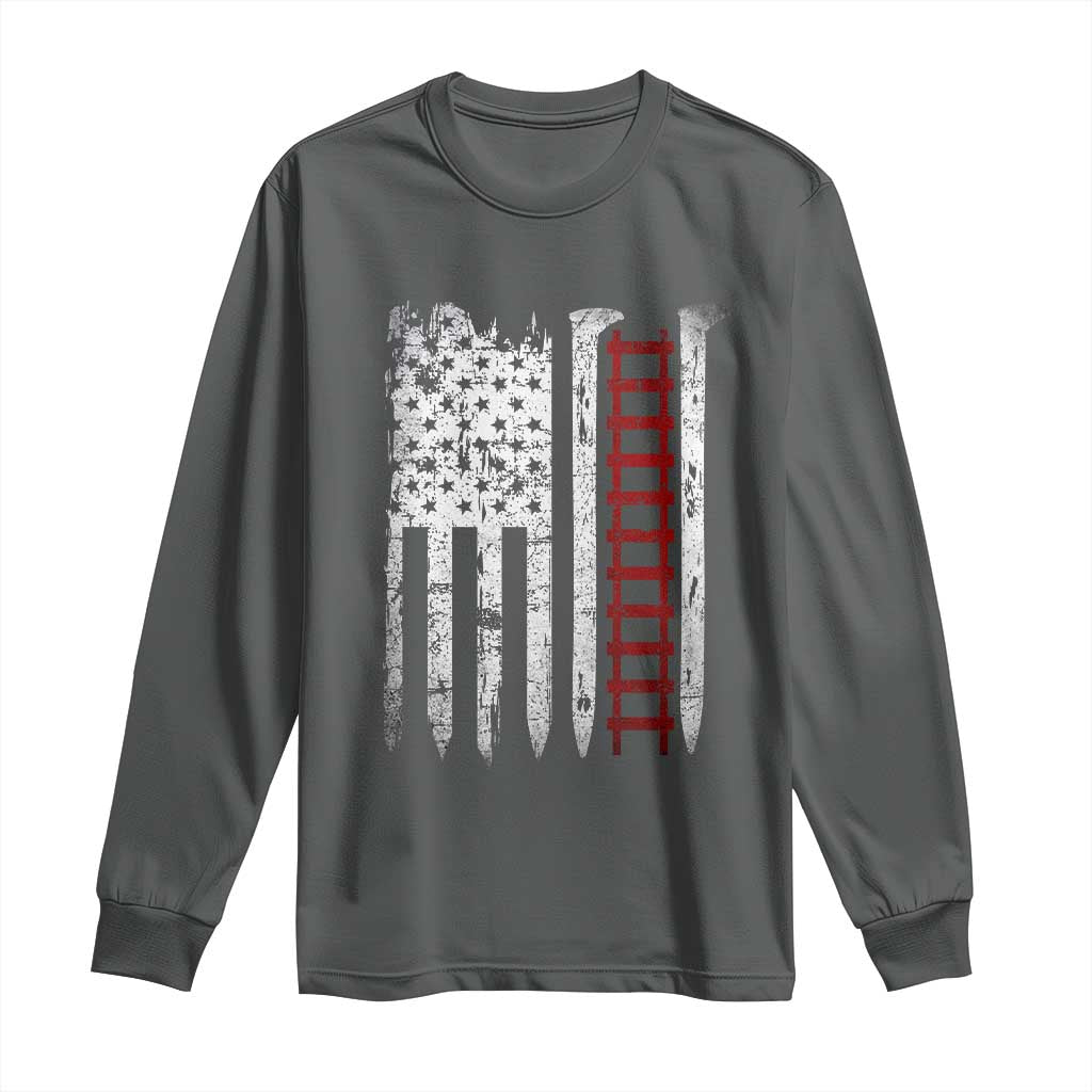 American Flag Railroad Long Sleeve Shirt Railway Workers Track Spike Graphic TS10 Dark Heather Print Your Wear