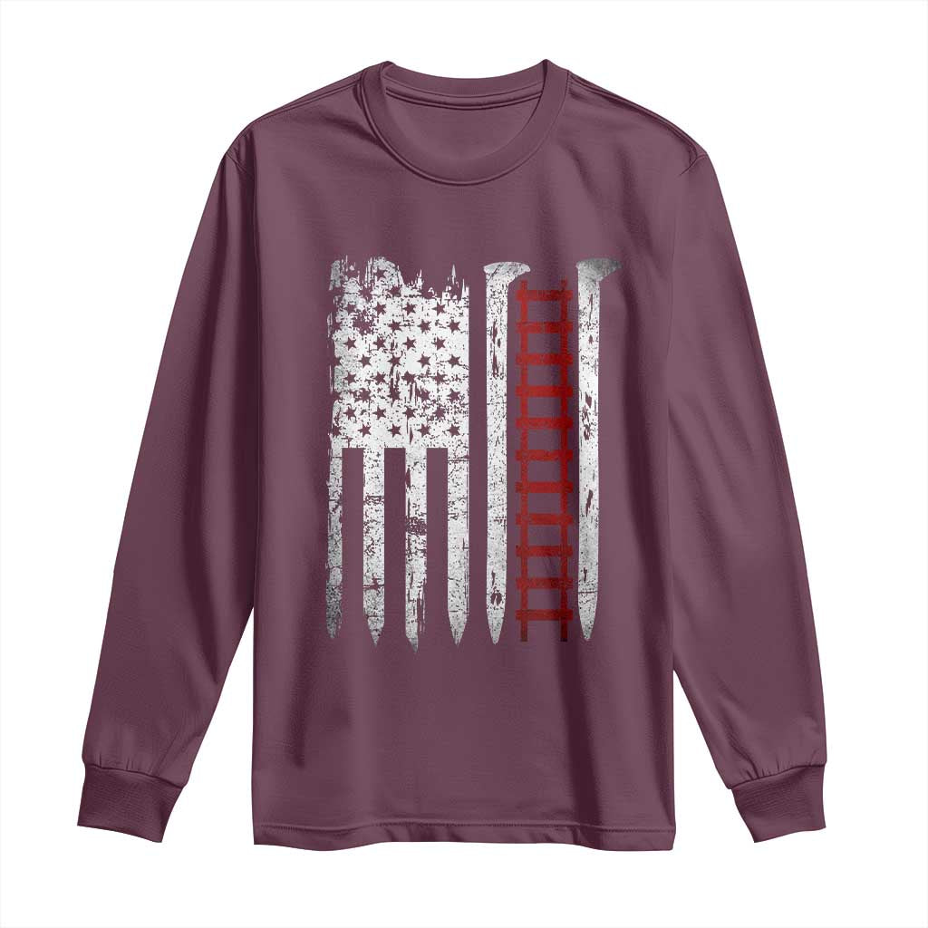 American Flag Railroad Long Sleeve Shirt Railway Workers Track Spike Graphic TS10 Maroon Print Your Wear